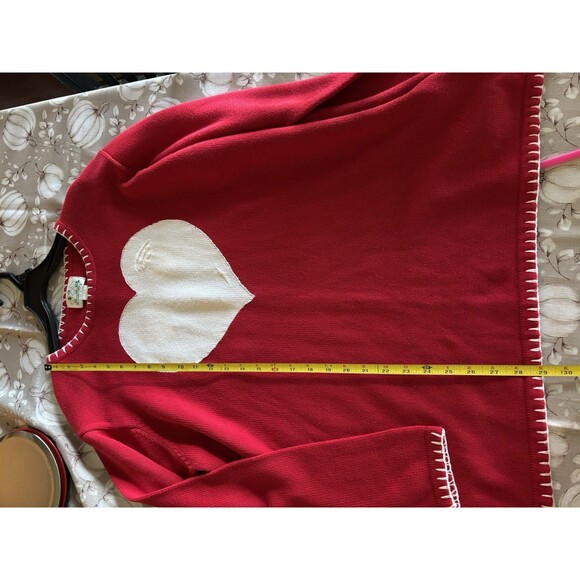 Quacker Factory Women’s Valentine Christmas Red Heart Embroidered Sweater Large - Picture 4 of 5